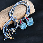 Attendant Guardian | Handcrafted Ceramic WaMao Tile Cat Bracelet | Azure Wave