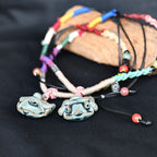 Heartfelt Guardian | Handcrafted Ceramic WaMao Necklace | Verdigris Spirit