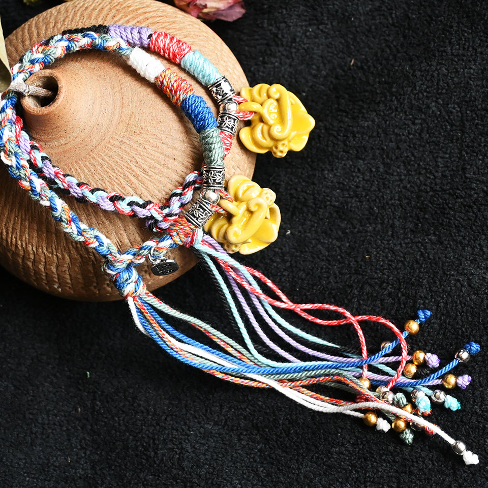 大猫头Attendant Guardian | Handcrafted Ceramic WaMao Bracelet | Golden Dawn