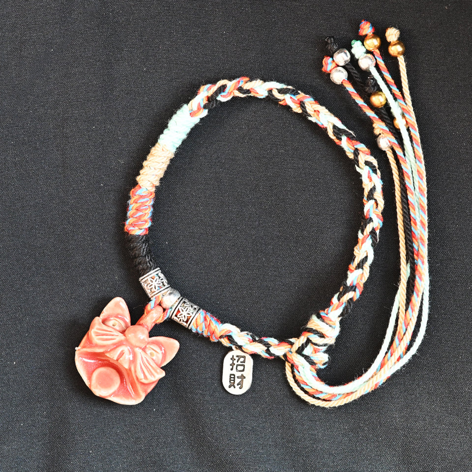 Attendant Guardian | Handcrafted Ceramic WaMao Bracelet | Crimson Flame