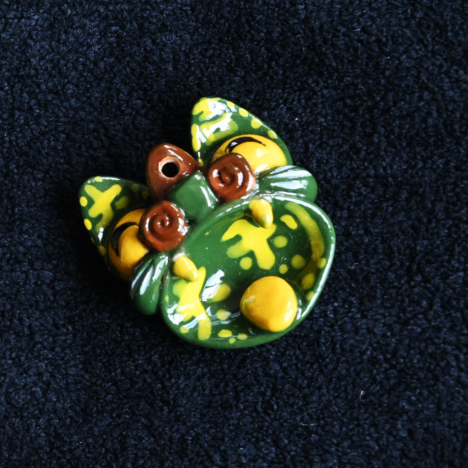Heartfelt Guardian | Handcrafted Ceramic WaMao （猫头）Pendant Necklace | 蓝绿
