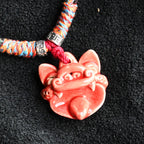 大猫头Attendant Guardian | Handcrafted Ceramic WaMao Bracelet | Crimson Flame