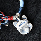 大猫头Attendant Guardian | Handcrafted Ceramic WaMao Tile Cat Bracelet | Azure Wave