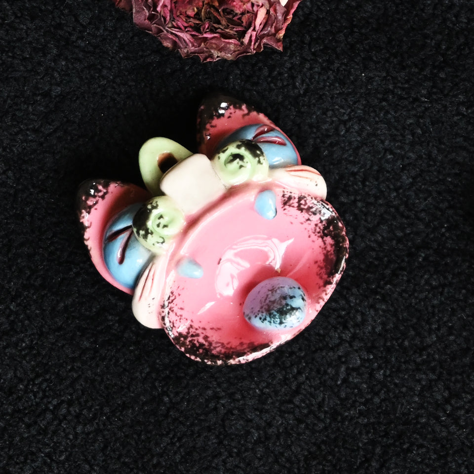 Heartfelt Guardian | Handcrafted Ceramic WaMao（猫头）Pendant Necklace | 粉紫