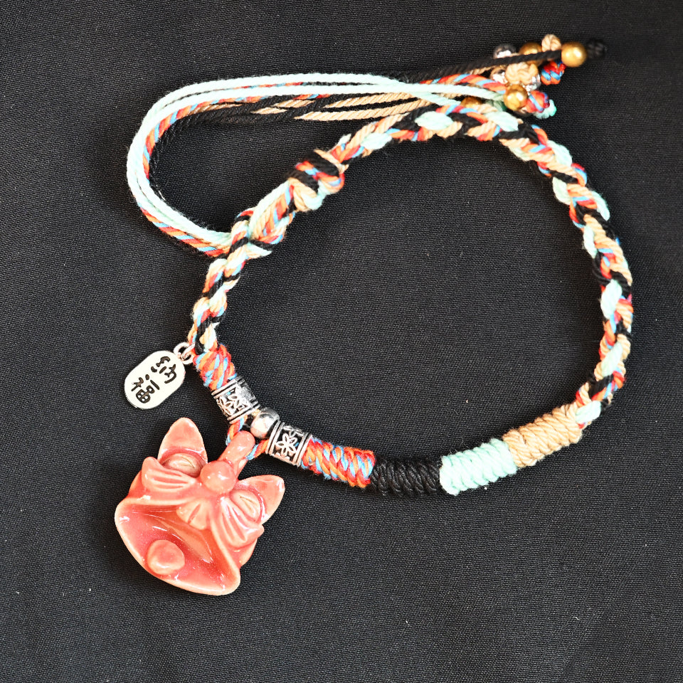 Attendant Guardian | Handcrafted Ceramic WaMao Bracelet | Crimson Flame