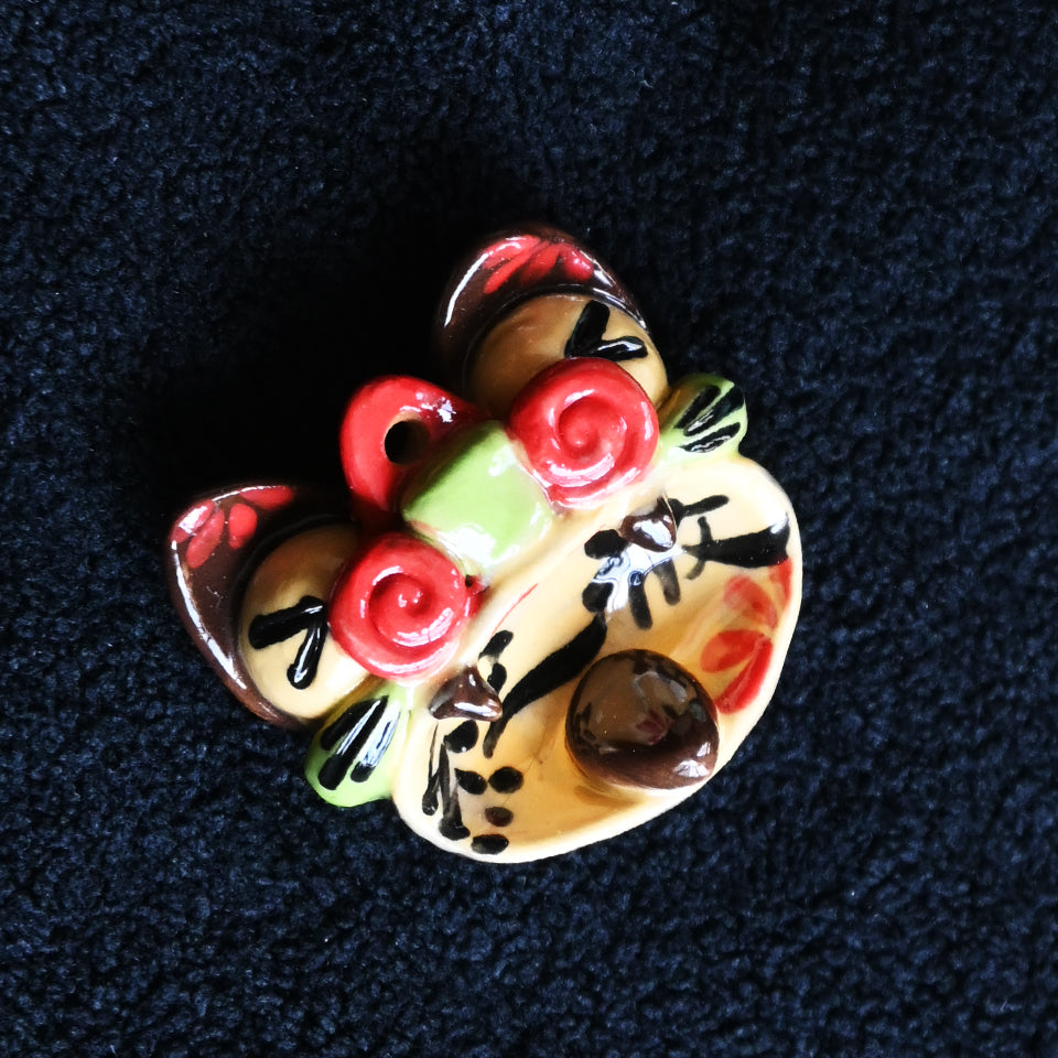 Heartfelt Guardian | Handcrafted Ceramic WaMao （猫头）Pendant Necklace | 蓝绿