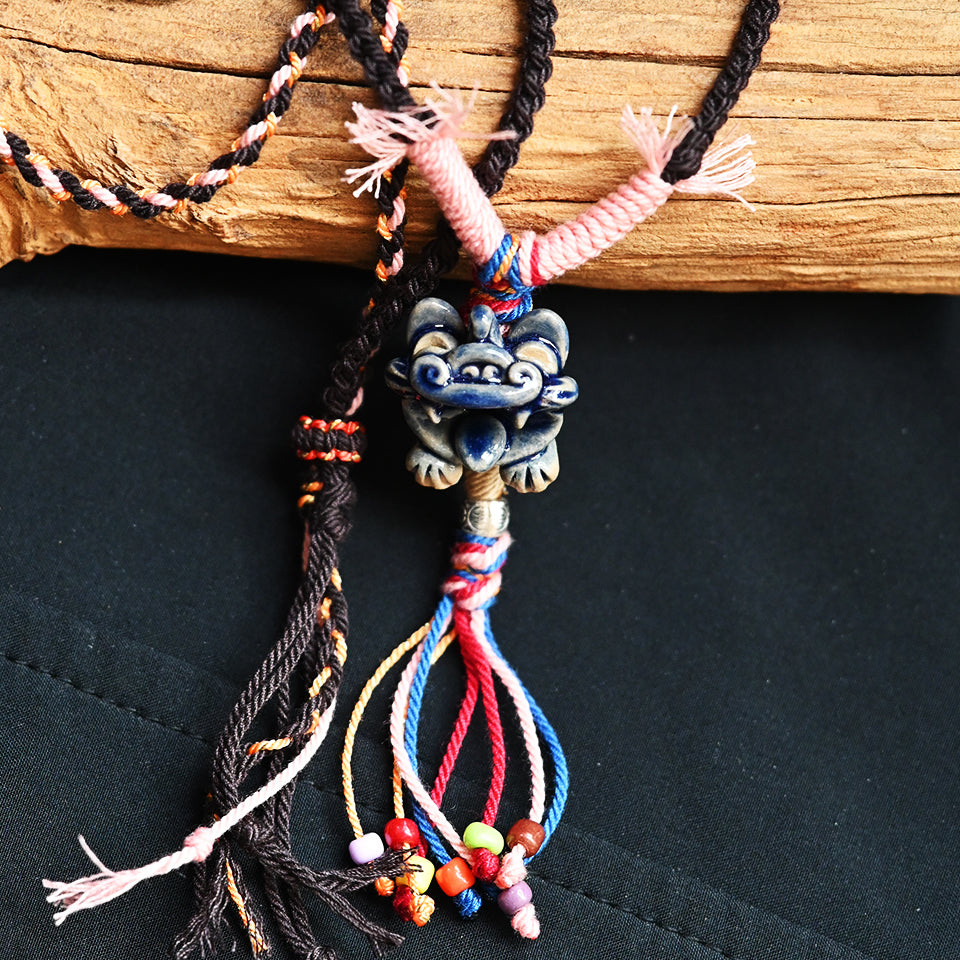 玲珑猫-湛蓝Heartfelt Guardian | Handcrafted Ceramic WaMao Necklace | Sculpted Cat - Small（副本）