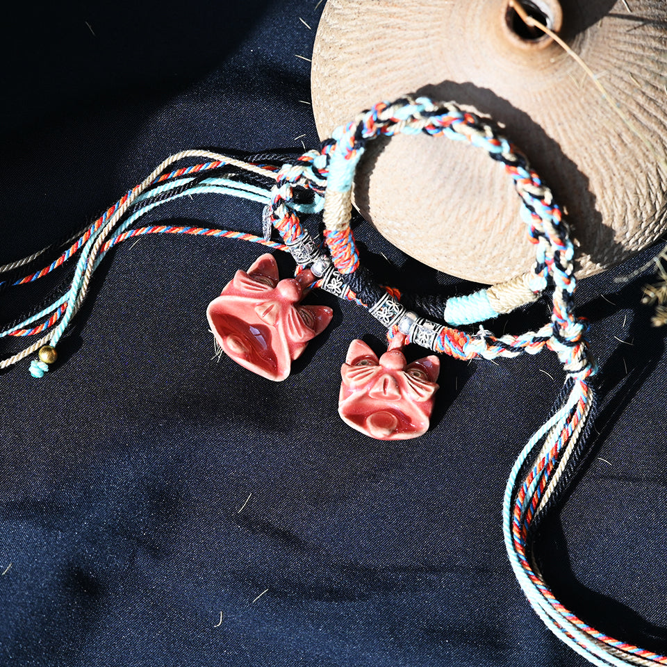 Attendant Guardian | Handcrafted Ceramic WaMao Bracelet | Crimson Flame