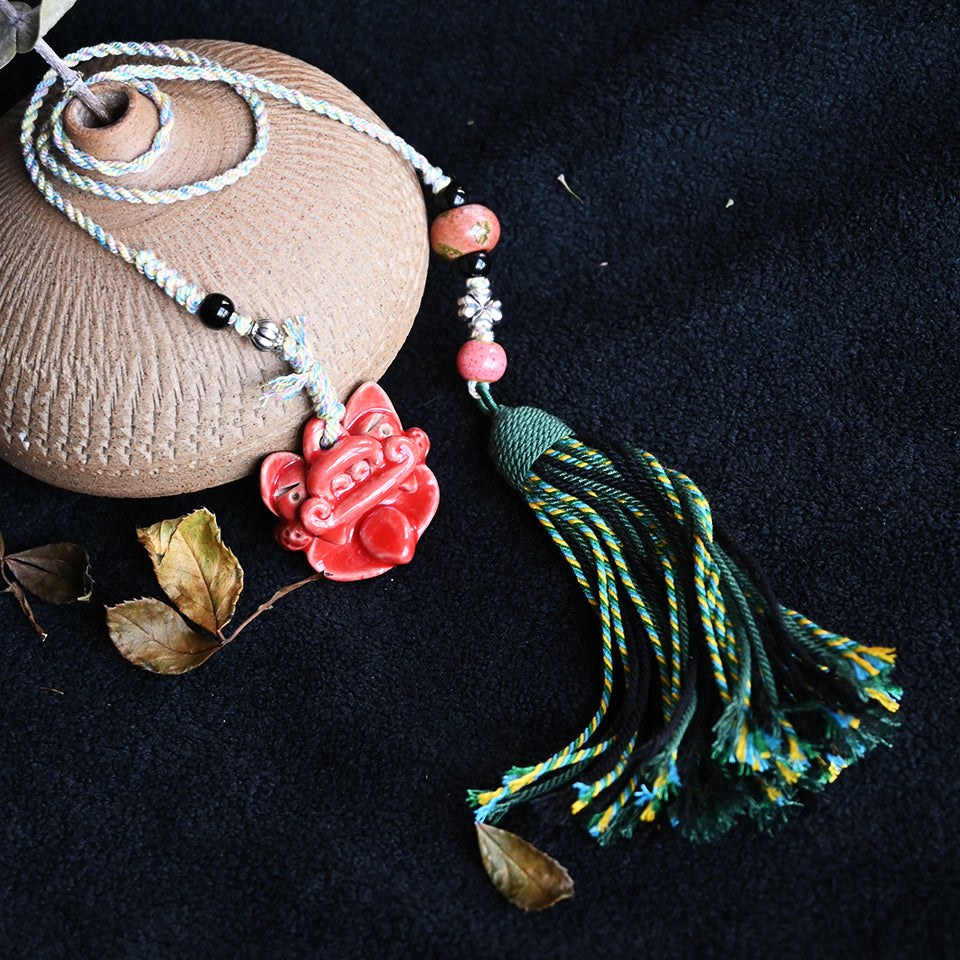 随便链Attendant Guardian | Handcrafted Ceramic WaMao Bracelet | Crimson Flame