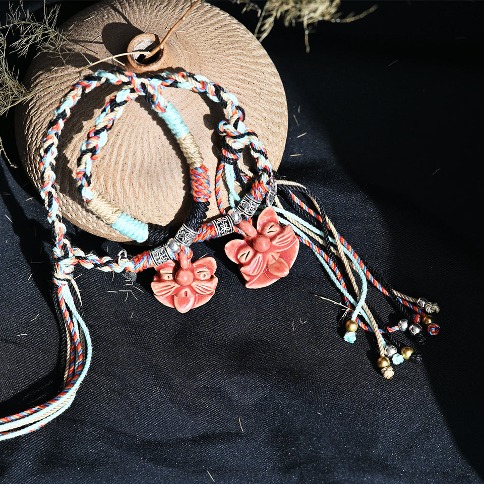 Attendant Guardian | Handcrafted Ceramic WaMao Bracelet | Crimson Flame
