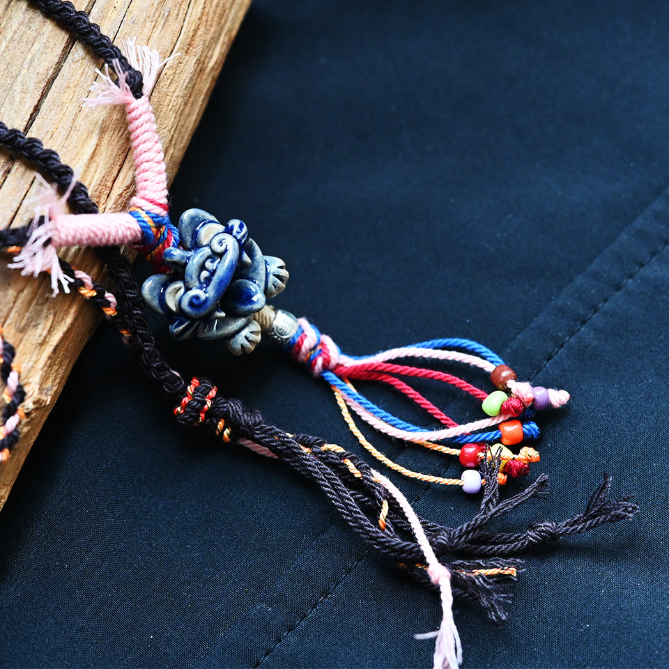 玲珑猫-湛蓝Heartfelt Guardian | Handcrafted Ceramic WaMao Necklace | Sculpted Cat - Small（副本）