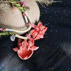 Heartfelt Guardian | Handcrafted Ceramic WaMao Necklace | Crimson Flame