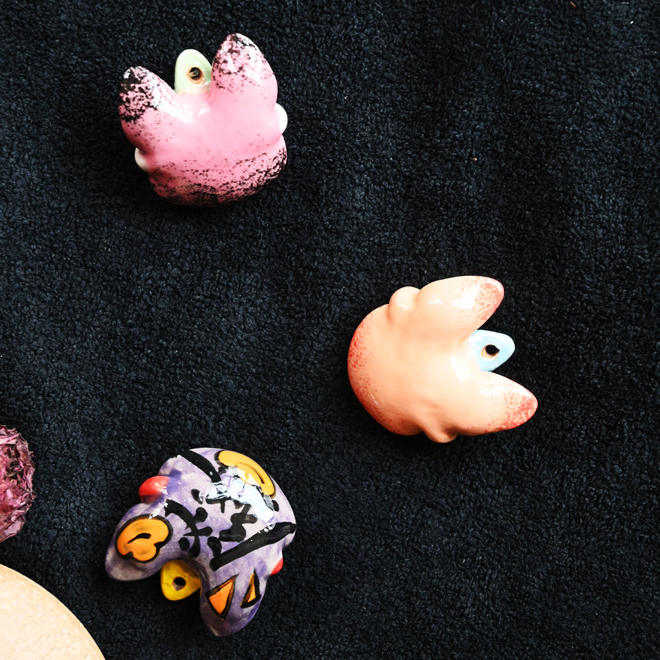 Heartfelt Guardian | Handcrafted Ceramic WaMao（猫头）Pendant Necklace | 粉紫