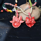 Heartfelt Guardian | Handcrafted Ceramic WaMao Necklace | Crimson Flame