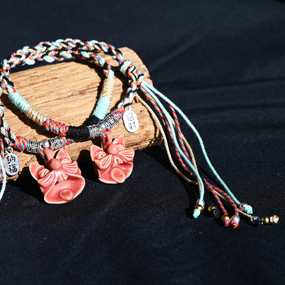 Attendant Guardian | Handcrafted Ceramic WaMao Bracelet | Crimson Flame