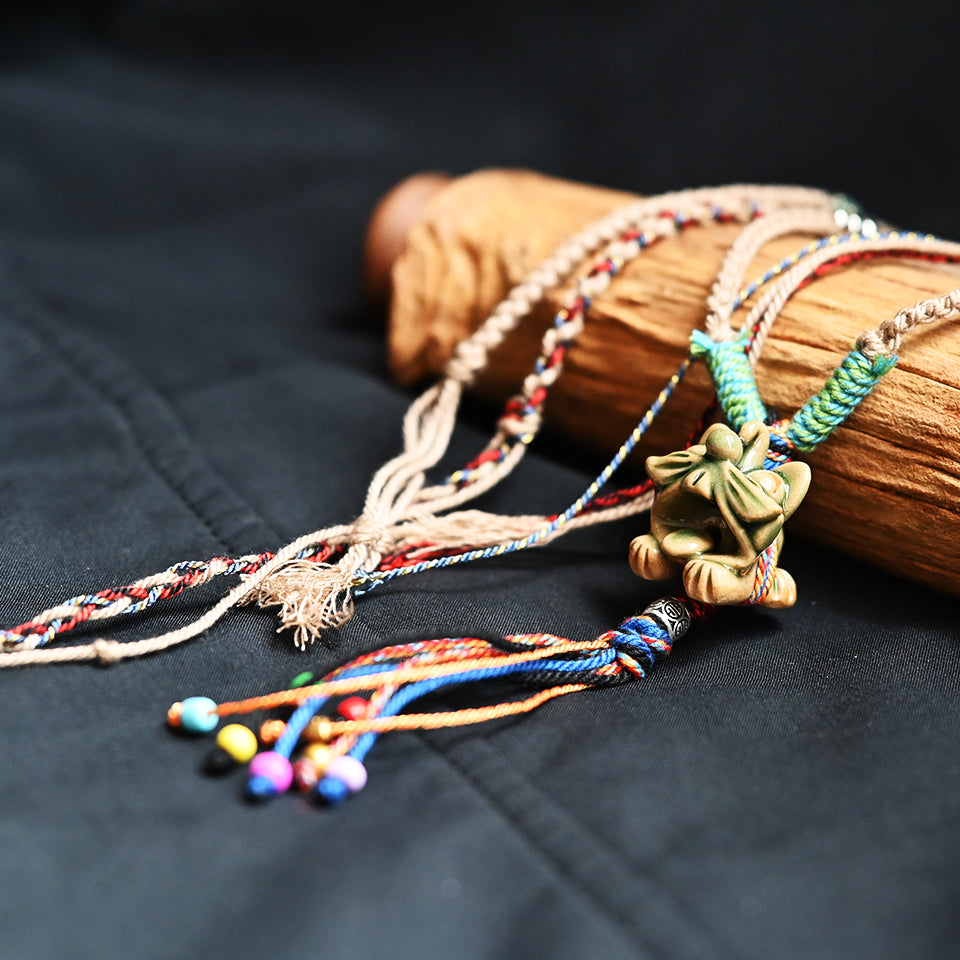 玲珑猫-绿Heartfelt Guardian | Handcrafted Ceramic WaMao Necklace | Sculpted Cat - Small（副本）（副本）