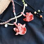Heartfelt Guardian | Handcrafted Ceramic WaMao Necklace | Crimson Flame