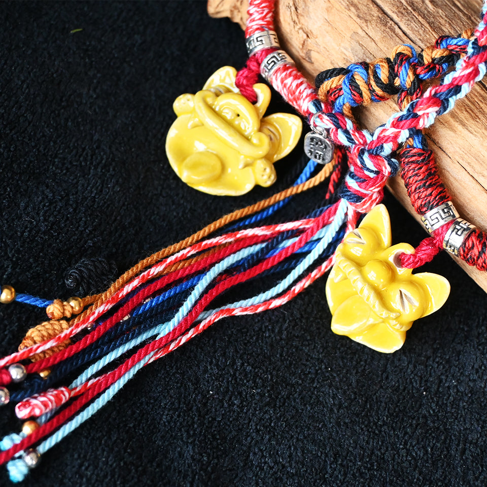 大猫头Attendant Guardian | Handcrafted Ceramic WaMao Bracelet | Golden Dawn