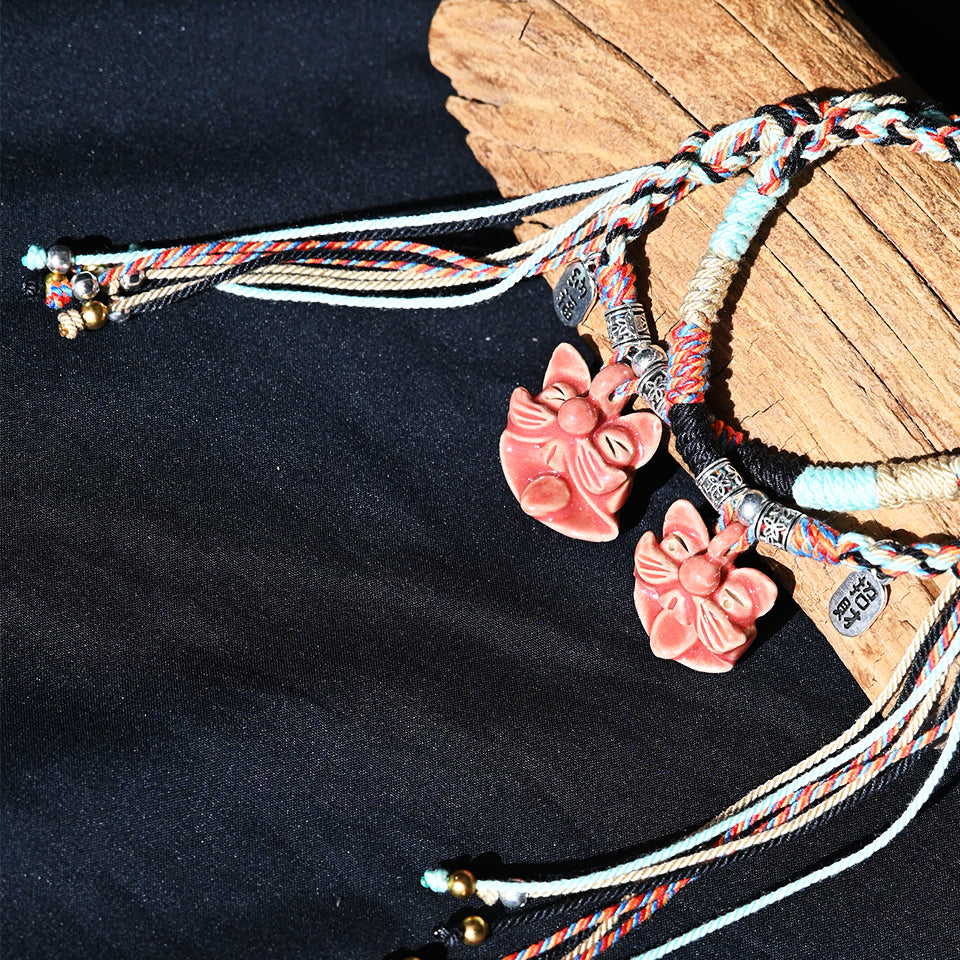 Attendant Guardian | Handcrafted Ceramic WaMao Bracelet | Crimson Flame
