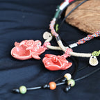 Heartfelt Guardian | Handcrafted Ceramic WaMao Necklace | Crimson Flame