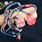大猫头Attendant Guardian | Handcrafted Ceramic WaMao Bracelet | Crimson Flame