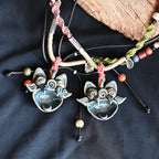 Heartfelt Guardian | Handcrafted Ceramic WaMao Necklace | Azure Wave