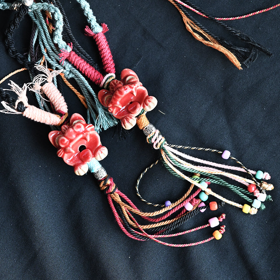Heartfelt Guardian | Handcrafted Ceramic WaMao Necklace | Sculpted Cat - Small