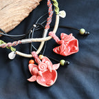 Heartfelt Guardian | Handcrafted Ceramic WaMao Necklace | Crimson Flame