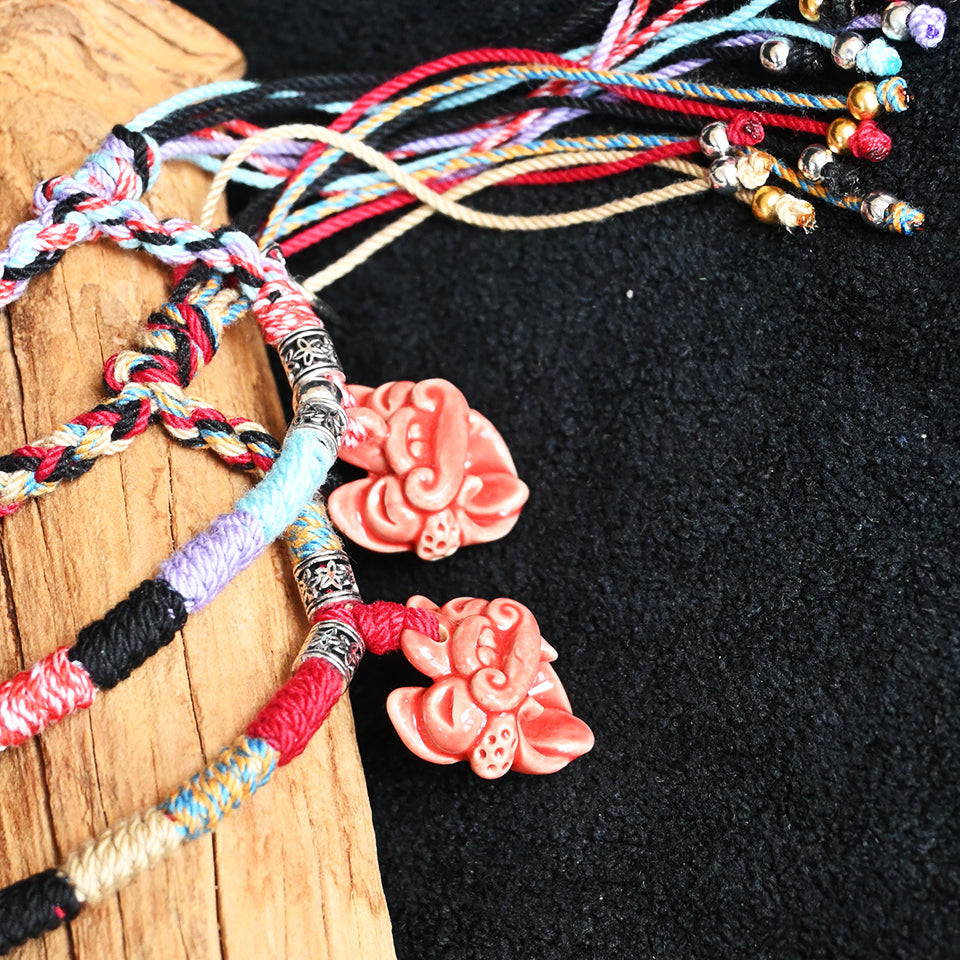 大猫头Attendant Guardian | Handcrafted Ceramic WaMao Bracelet | Crimson Flame