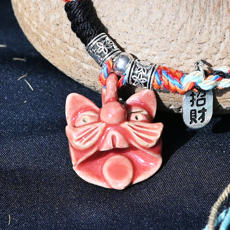Attendant Guardian | Handcrafted Ceramic WaMao Bracelet | Crimson Flame