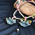 Heartfelt Guardian | Handcrafted Ceramic WaMao Necklace | Azure Wave