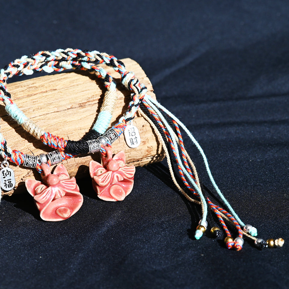 Attendant Guardian | Handcrafted Ceramic WaMao Bracelet | Crimson Flame