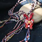玲珑-彩绘猫-红Heartfelt Guardian | Handcrafted Ceramic WaMao Necklace | Sculpted Cat - Large