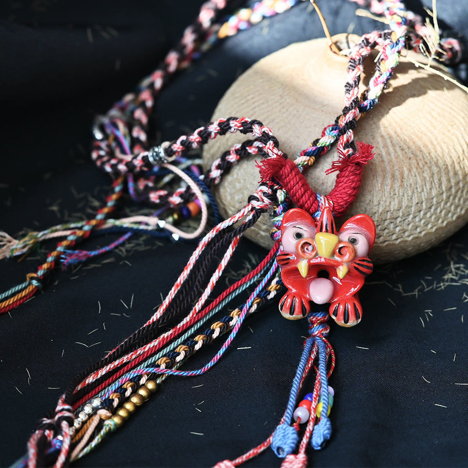 Heartfelt Guardian | Handcrafted Ceramic WaMao Necklace | Sculpted Cat - Large