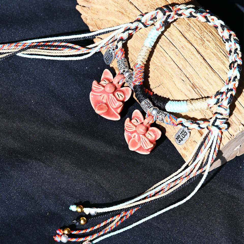 Attendant Guardian | Handcrafted Ceramic WaMao Bracelet | Crimson Flame