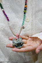 Heartfelt Guardian | Handcrafted Ceramic WaMao Necklace | Verdigris Spirit