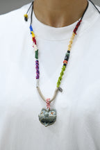 Heartfelt Guardian | Handcrafted Ceramic WaMao Necklace | Verdigris Spirit