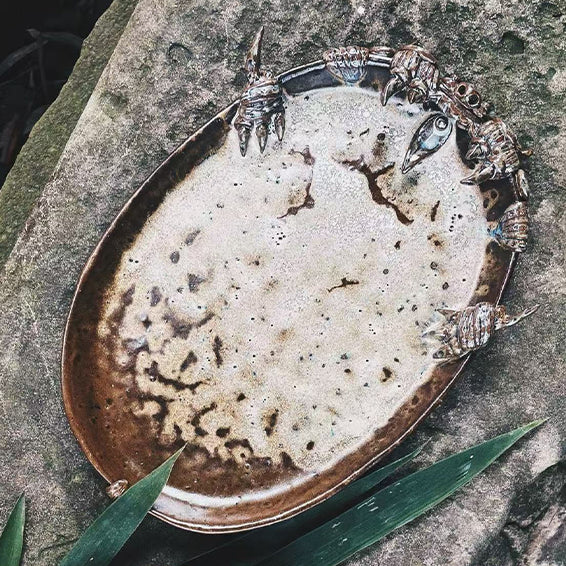 Ceramic-Cat Plate-WaMao-Bronze