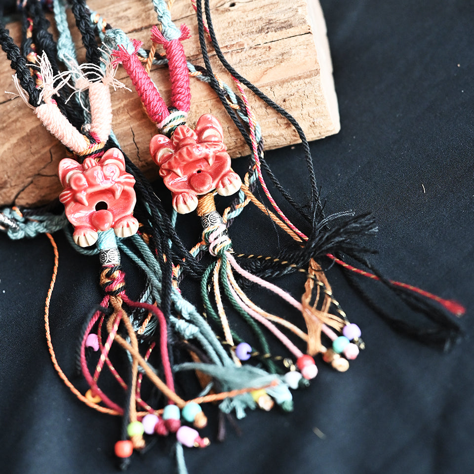 Heartfelt Guardian | Handcrafted Ceramic WaMao Necklace | Sculpted Cat - Small