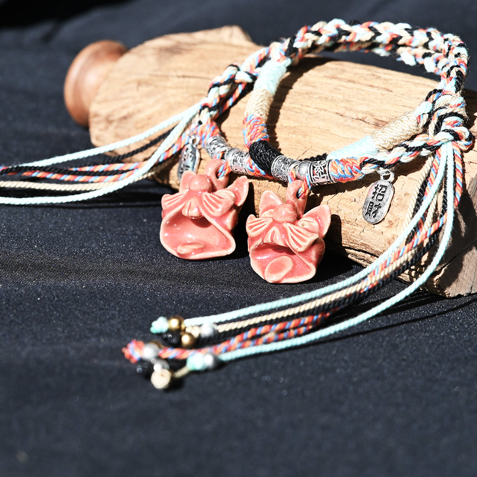 Attendant Guardian | Handcrafted Ceramic WaMao Bracelet | Crimson Flame