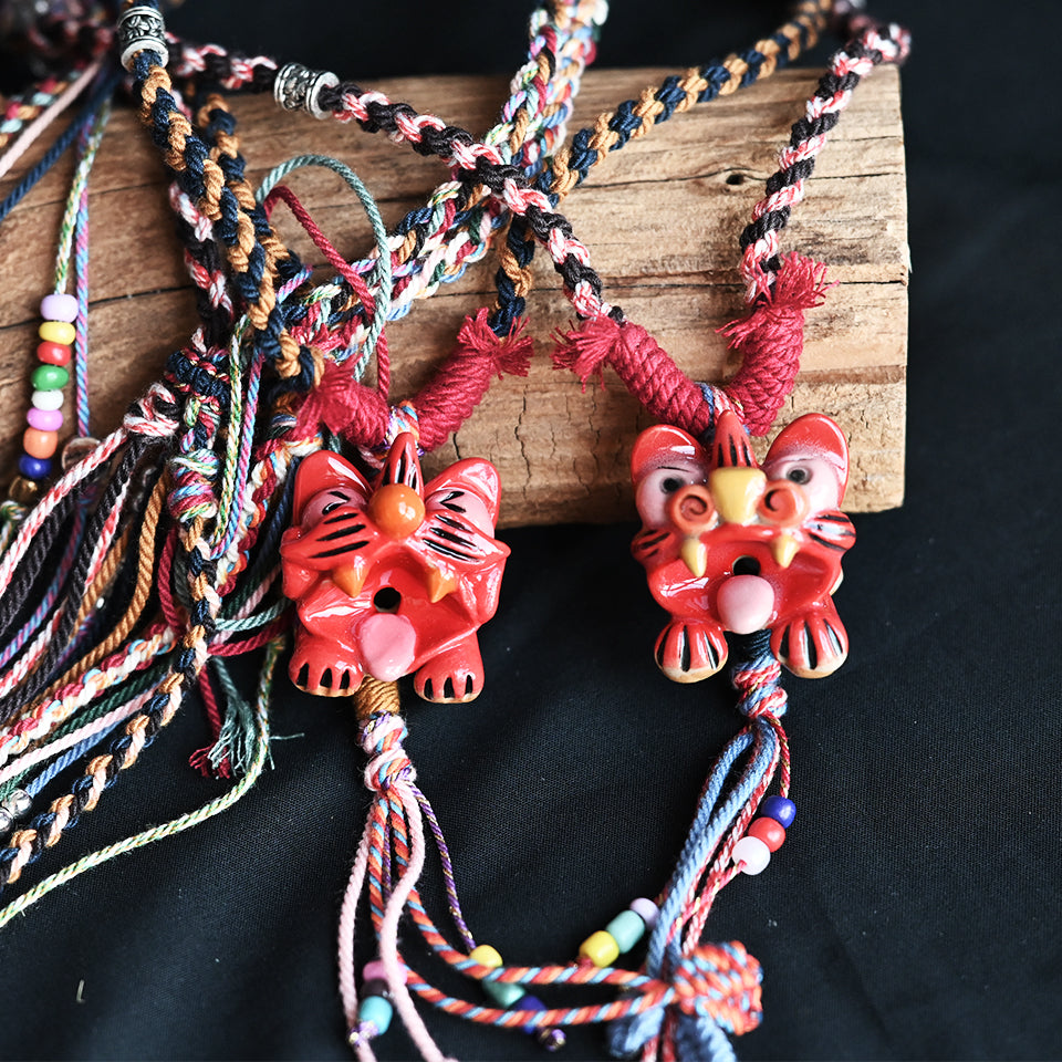 Heartfelt Guardian | Handcrafted Ceramic WaMao Necklace | Sculpted Cat - Large