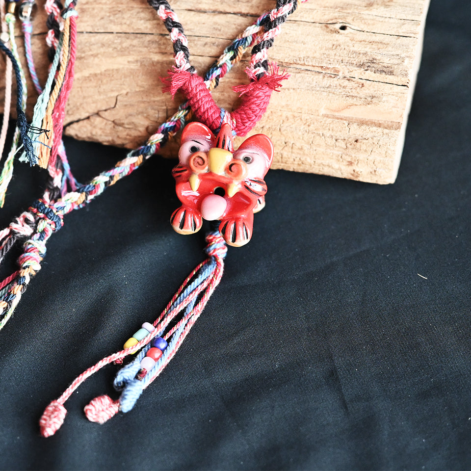 Heartfelt Guardian | Handcrafted Ceramic WaMao Necklace | Sculpted Cat - Large