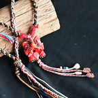 玲珑-彩绘猫-红Heartfelt Guardian | Handcrafted Ceramic WaMao Necklace | Sculpted Cat - Large