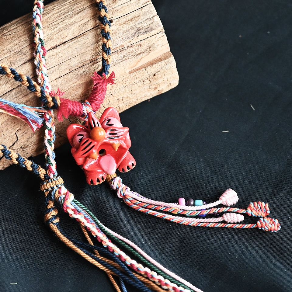 Heartfelt Guardian | Handcrafted Ceramic WaMao Necklace | Sculpted Cat - Large