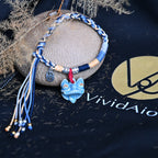 Attendant Guardian | Handcrafted Ceramic WaMao Tile Cat Bracelet | Azure Wave