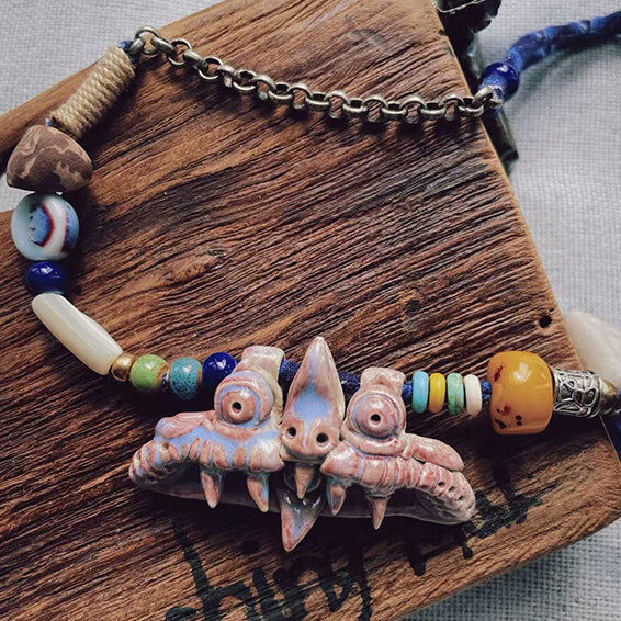 Pendant Necklace-WaMao-Pink-Amulet