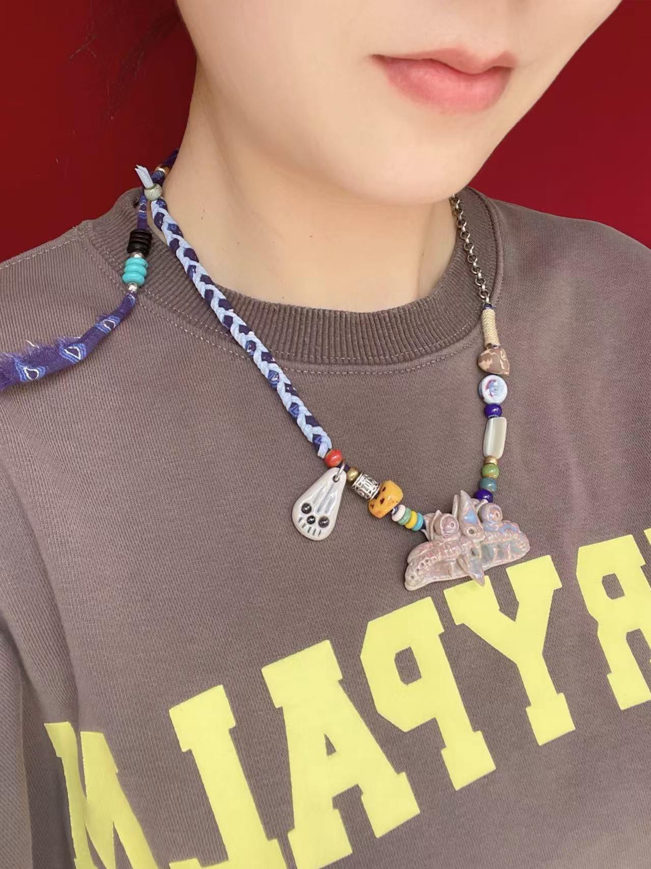 Pendant Necklace-WaMao-Pink-Amulet