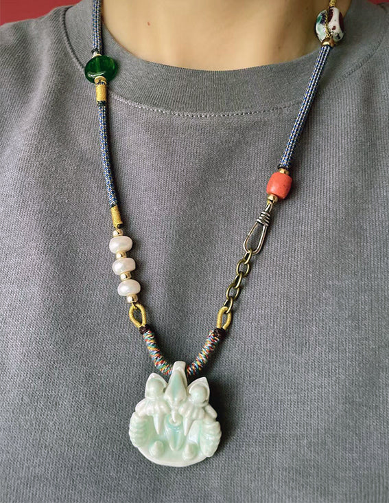 Pendant Necklace-WaMao-Sky Blue-Amulet