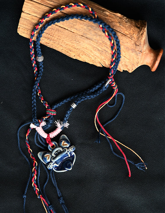 Heartfelt Guardian | Handcrafted Ceramic WaMao Necklace | 星海（湛蓝）