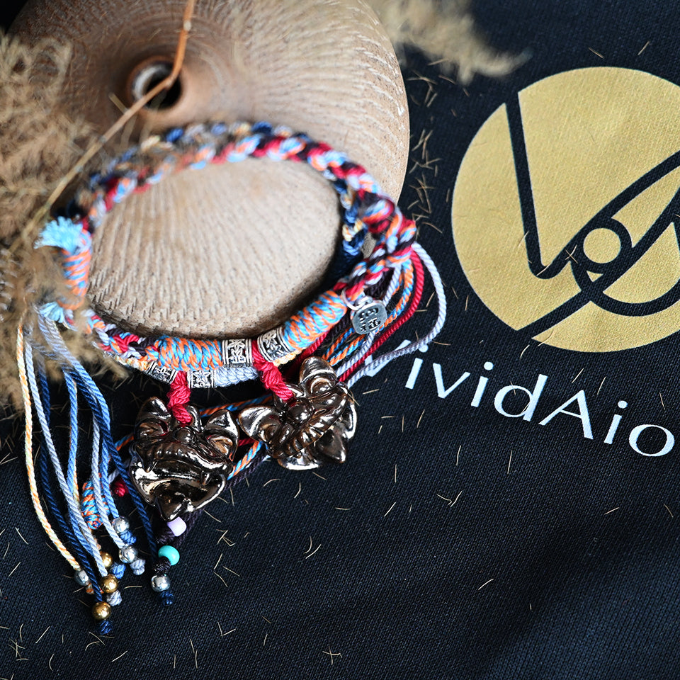 Copper Ember ceramic WaMao bracelet by VividAion, featuring a handcrafted guardian charm on adjustable braided cord, symbolizing warmth and protection.